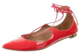 Aquazzura Pointed-Toe Lace-Up Flats Red Pointed-Toe Lace-Up Flats