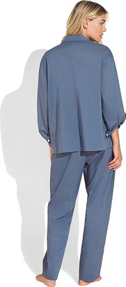 Eberjey Organic Sandwashed Cotton Solid - The Long PJ Set (Coastal Blue) Women's Pajama Sets