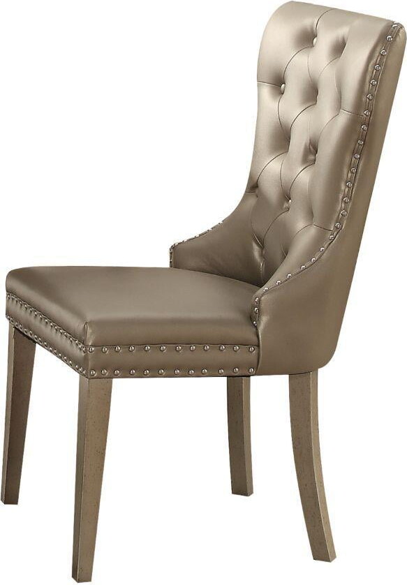 Acme Leatherette Wooden Side Chair with Button Tufted Curved Back, Set of 2 Saltoro Sherpi Indoor