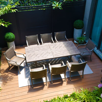Peak Home Furnishings Patio Metal Rectangular Dining Set With Umbrella Hole For 8 Person