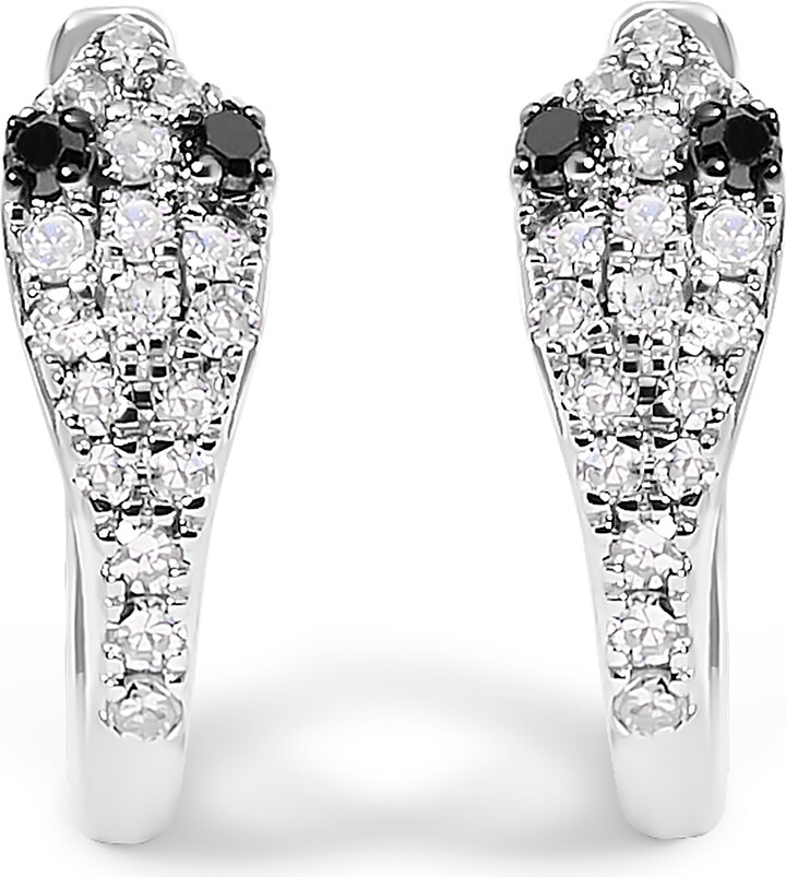 Haus of Brilliance 10K White Gold 1/5 Cttw Diamond Snake Eyes Huggy Hoop Earrings