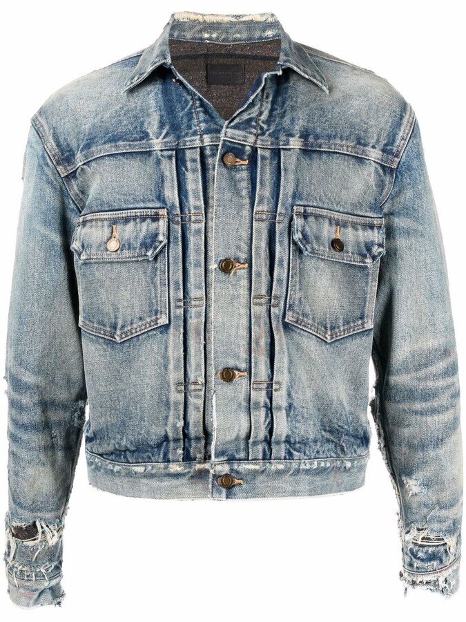 Saint Laurent Distressed-Effect Faded Denim Jacket - ShopStyle
