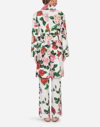 Dolce & Gabbana Rose-Print Robe With Matching Face Mask