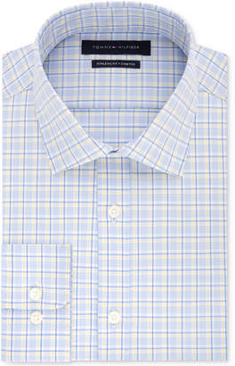 Tommy Hilfiger Men Fitted Stretch Yellow & Blue Check Dress Shirt