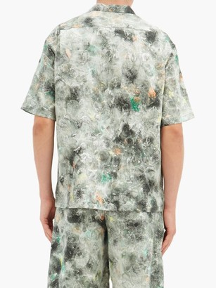SASQUATCHfabrix. Norihagashi Camp-collar Marble-print Cotton Shirt - Green Multi