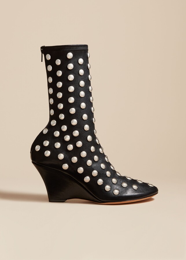 KHAITE The Apollo Wedge Boot in Black Leather with Studs - ShopStyle