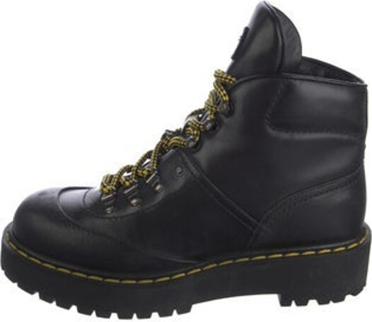 Prada Leather Ankle Combat Boots Black Round-Toes Platform Lace-Up Closure at Uppers Includes Box & Dust Bag