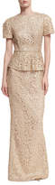 Thumbnail for your product : Rachel Gilbert Short-Sleeve Lace Peplum Gown