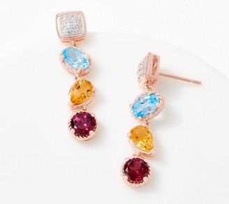 Multi Gemstone Drop Earrings, 2.75 cttw, 14K Rose Gold Plated