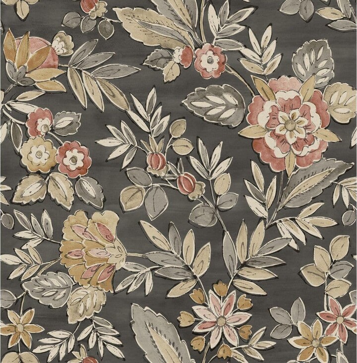 Chesapeake Begonia Black Floral Trail Wallpaper