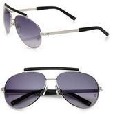 Thumbnail for your product : Montblanc 63mm Leather-Trimmed Aviator Sunglasses