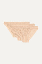 Thumbnail for your product : Hanky Panky + Net Sustain Signature Set Of Three Stretch-lace Brazilian Briefs - Neutral