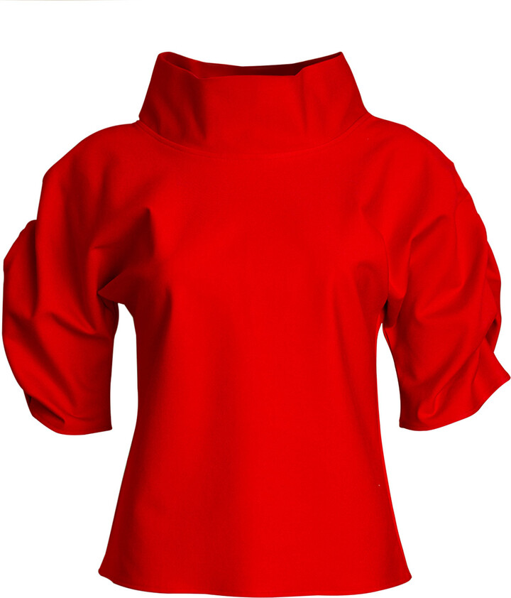 Bianca Popp Puff Blouse With Collar In Red