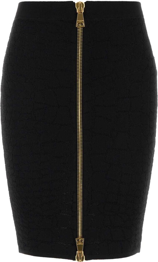 Balmain Black Stretch Viscose Blend Skirt