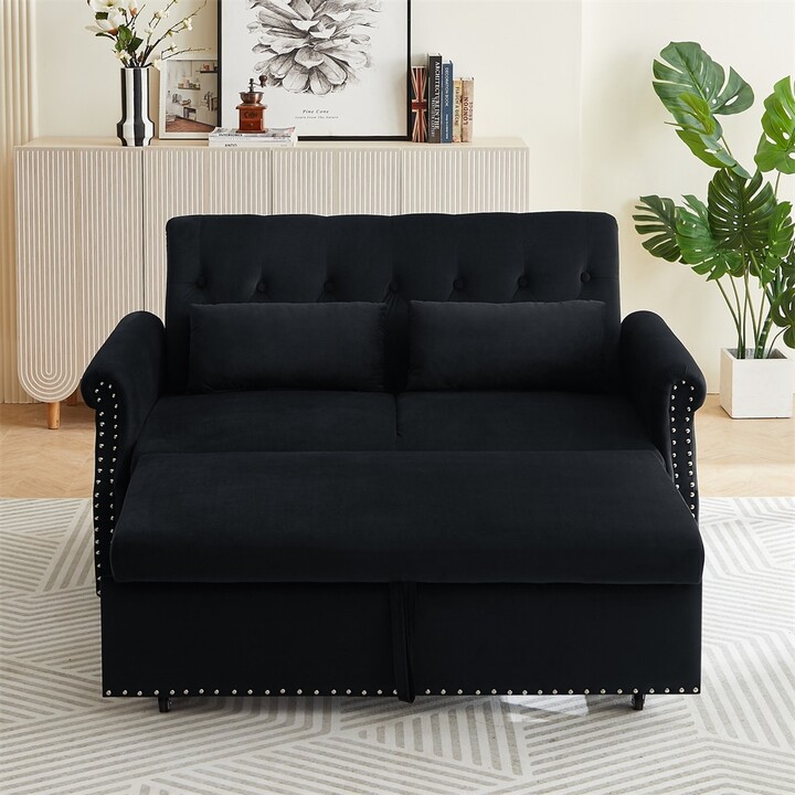 BESTCOSTY Modern Velvet Convertible Sleeper Sofa w/ Adjustable PullOut