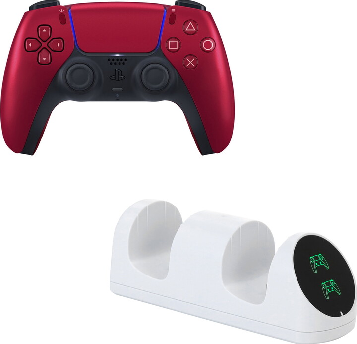 PlayStation DualSense Controller in Volcanic Red with Charging Dock