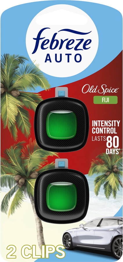 Febreze AUTO Car Air Freshener, Odor-Fighting Car Vent Clip, Old Spice Fiji, 2 Count