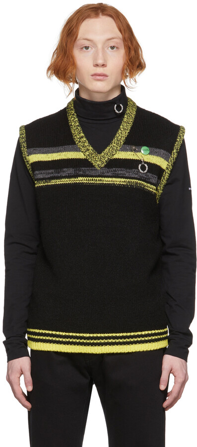Raf Simons Black Fred Perry Edition V-Neck Sweater - ShopStyle