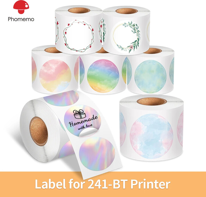 Zodzi Phomemo Thermal Label Paper Round Square Sticker Waterproof Label for Adress DIY Supplies for 241 BT 246S D520 Printer 50x50mm
