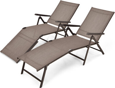 Arlmont & Co. Patio 2 Pcs Folding Chaise Lounge Chair Outdoor Portable Reclining Lounger Brown