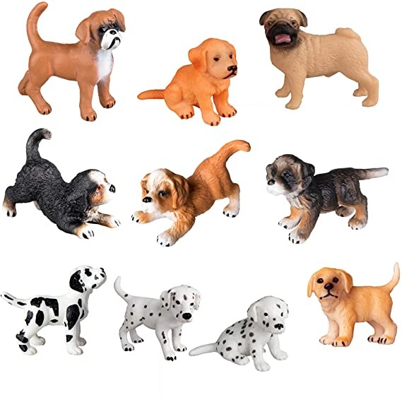 TOYMANY 10PCS Dog Figurines Playset, Realistic Detailed Plastic Puppy Figures, Hand Painted Emulational Dogs Animals Toy Set, Cake Toppers Christmas Birthday Gift for Kids Toddlers