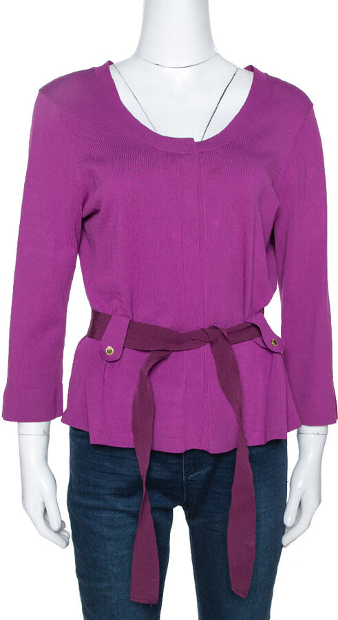 CH Carolina Herrera Fuschia Stretch Knit Belted Cardigan