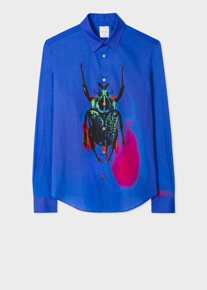 Paul Smith Men's Slim-Fit Royal Blue 'Photographic Beetle' Print Cotton Shirt