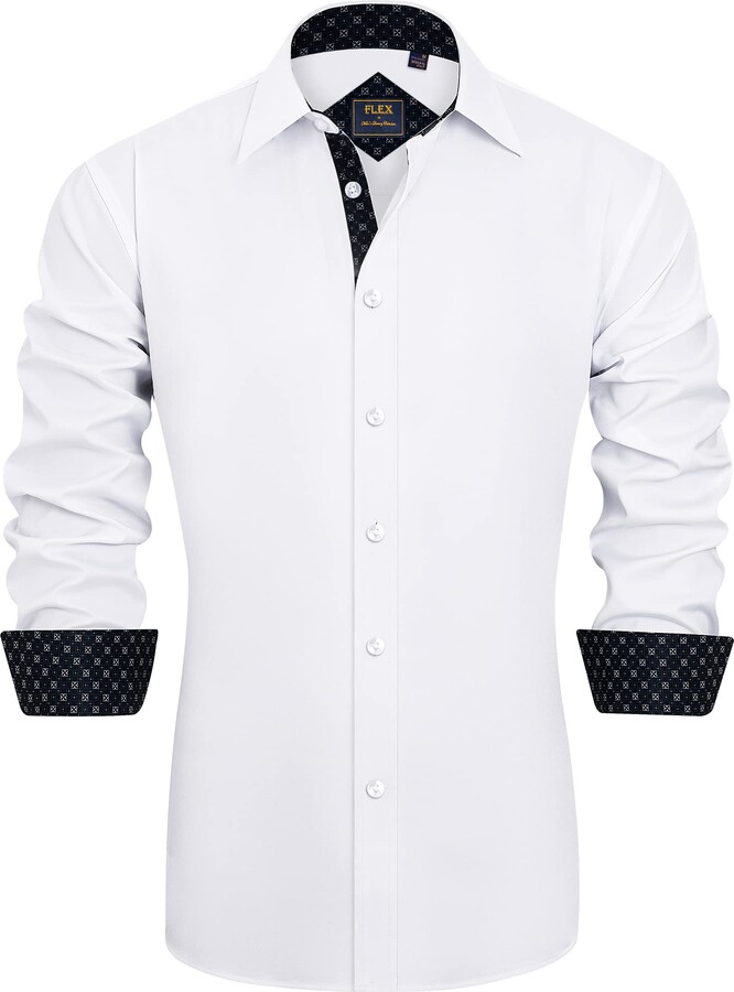 J.VER Men's White Dress Shirt Long Sleeve Regular Fit Business Casual