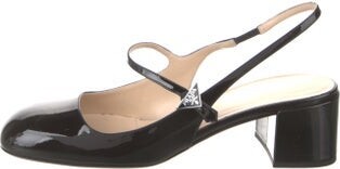 Prada Enameled Metal Triangle Patent Leather Slingback Pumps