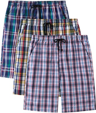 MoFiz Men's Cotton Pyjama Lounge Shorts Checked Button Fly Pyjama Bottoms 