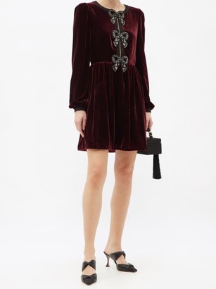 Saloni Camille Crystal-bow Velvet Mini Dress - Burgundy