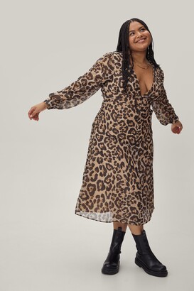 Nasty Gal Womens Plus Size Leopard Print Button Down Midi Dress - ShopStyle