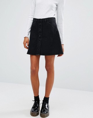 Monki Button Through A-Line Denim Skirt