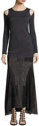 Fuzzi Check-Print Maxi Skirt, Black