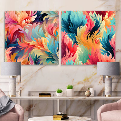 Design Art Colorful Ikat Artistry Whirl Mirage - Abstract Acrylic Wall Art Glass Set Of 2