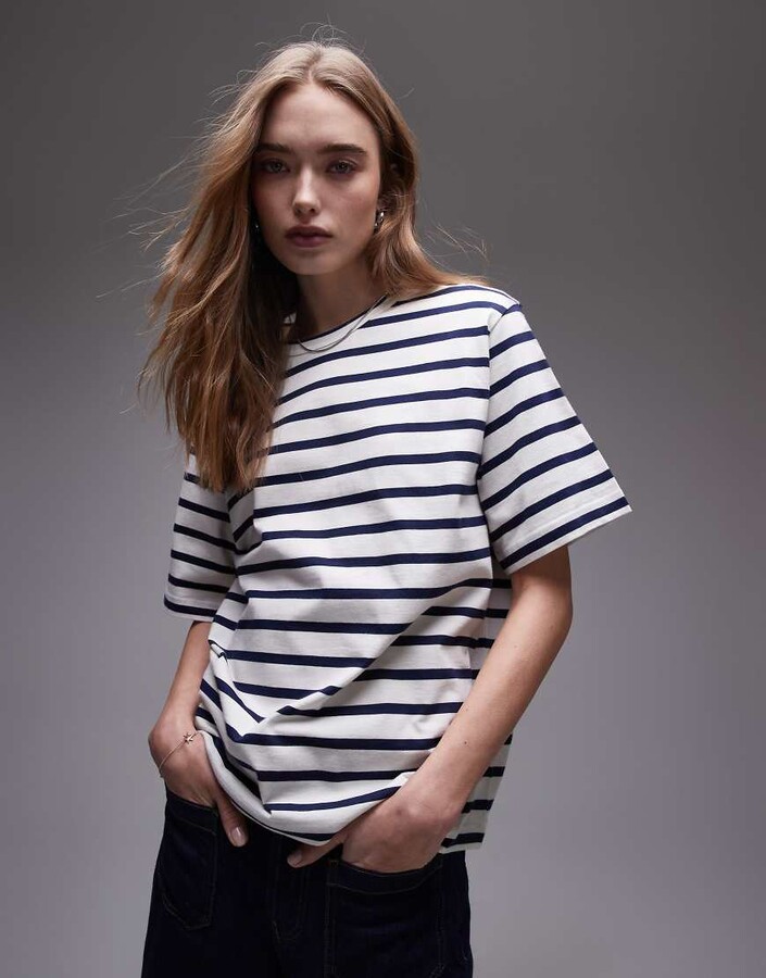 Arket midweight short sleeve T-shirt in blue and white stripes