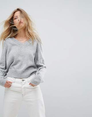 ASOS Cropped Sweater with V Neck in Mohair Blend