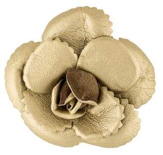 Chanel Metallic Leather Camellia Brooch