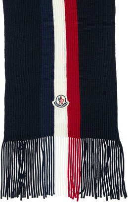Moncler Stripe Wool Knit Scarf W/ Logo