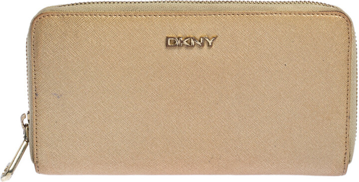 DKNY Metallic Beige Leather Zip Around Wallet