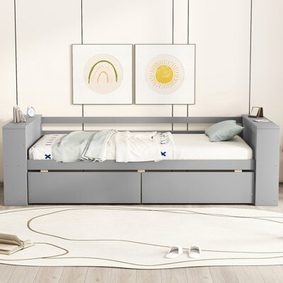 Modern Twin Size Daybed With Shelves And Drawers