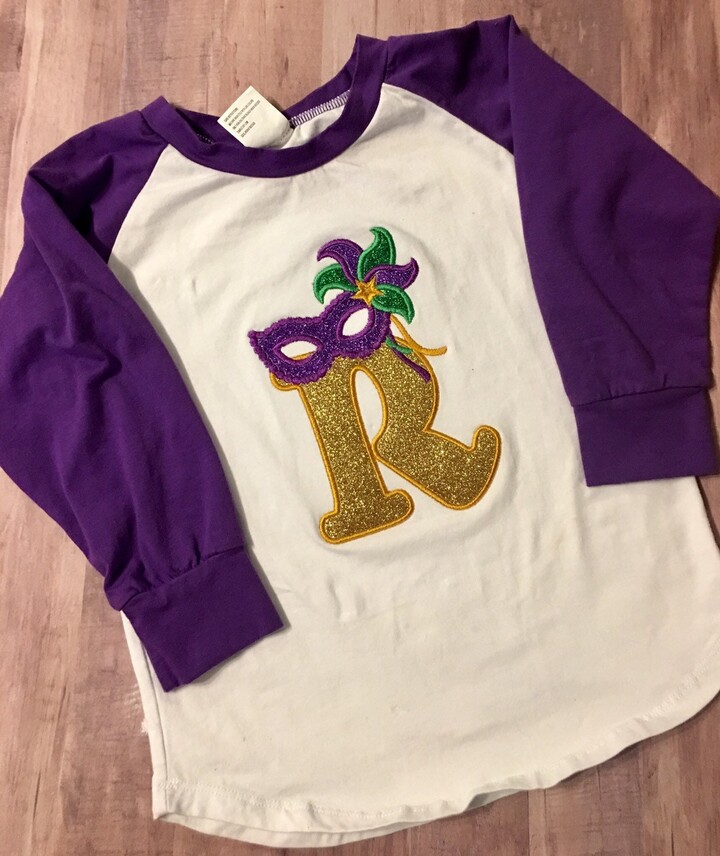 Etsy Mardi Gras Raglan Toddler Youth Personalized Glitter Initial With Mask Tee