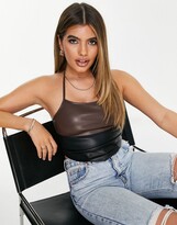 Thumbnail for your product : Motel halter neck crop top in contrast pu