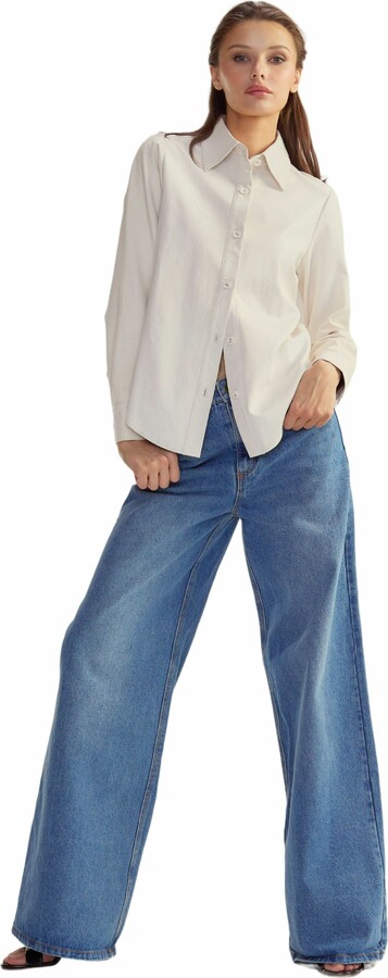 Cynthia Rowley Leather Button Up Shirt