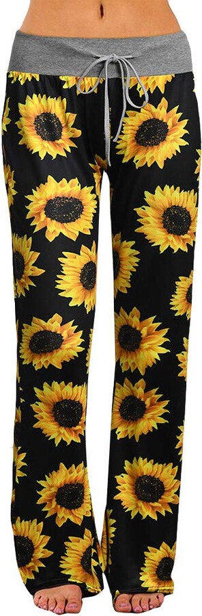 Summer Trousers for Women UK Sunflower Print Loose Fit Straight