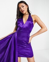 Thumbnail for your product : Yaura plunge mini dress with train in vibrant purple