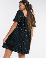 Thumbnail for your product : ASOS DESIGN square-neck mini smock dress with frill sleeve in black spot print