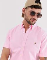 Thumbnail for your product : Polo Ralph Lauren player logo short sleeve oxford button down shirt slim fit in pink