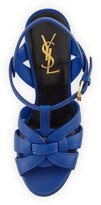 Thumbnail for your product : Saint Laurent Tribute Leather 135mm Platform Sandal, Overseas Blue
