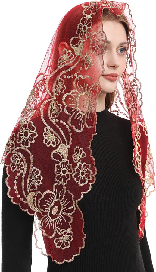Spanish Chapel Veil Brown Lace Church Veil, Catholic Mantilla Veil